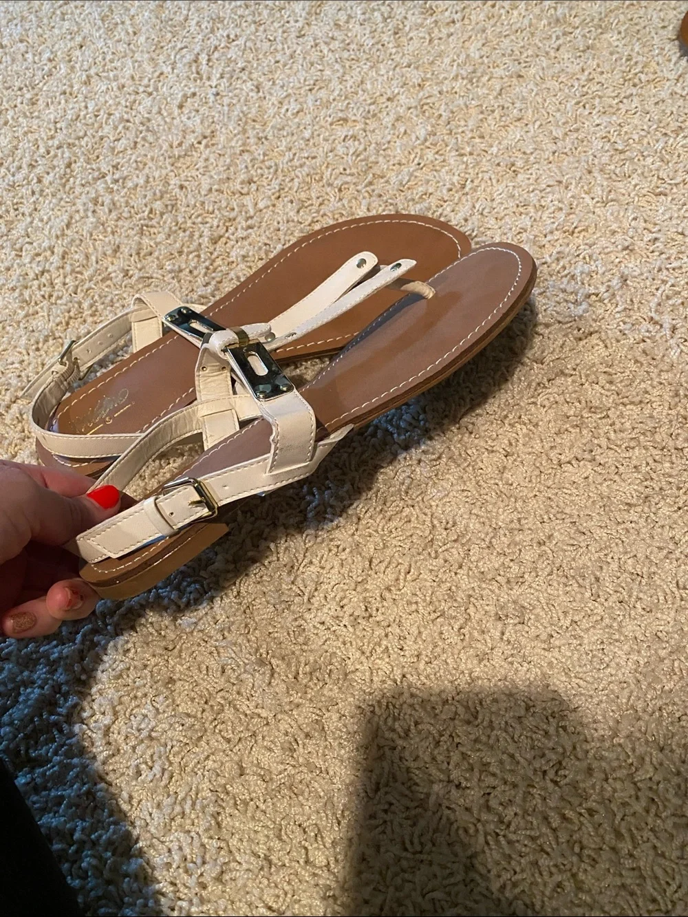 Mossimo Supply Co. Cream and Brown T-Strap Sandals with Gold Accent